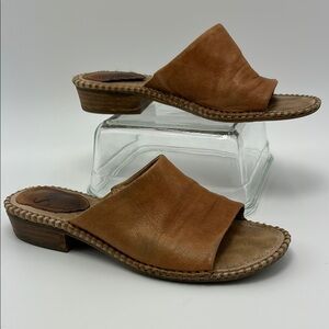 Women's Tan Leather Slide Sandals